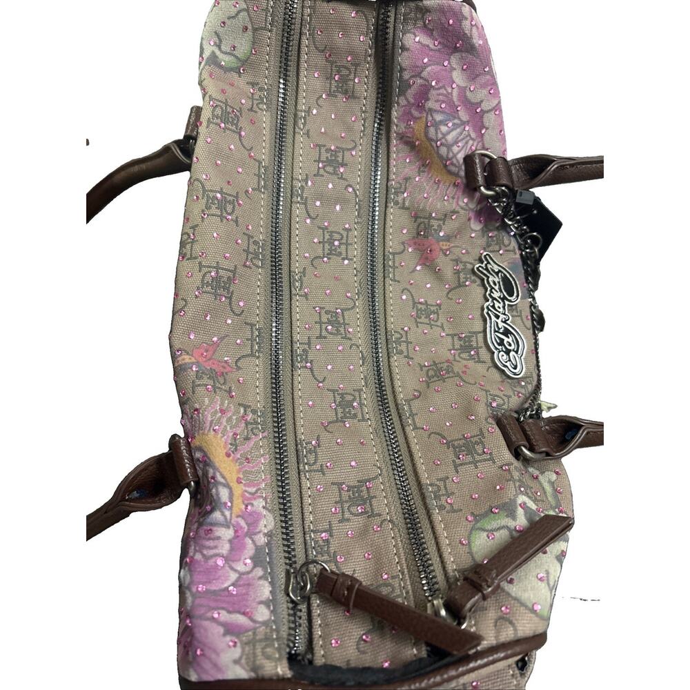 Ed Hardy Handbag Double Zipper Rhinestones Brown And Purple NWT Rare Sample - Picture 5 of 5